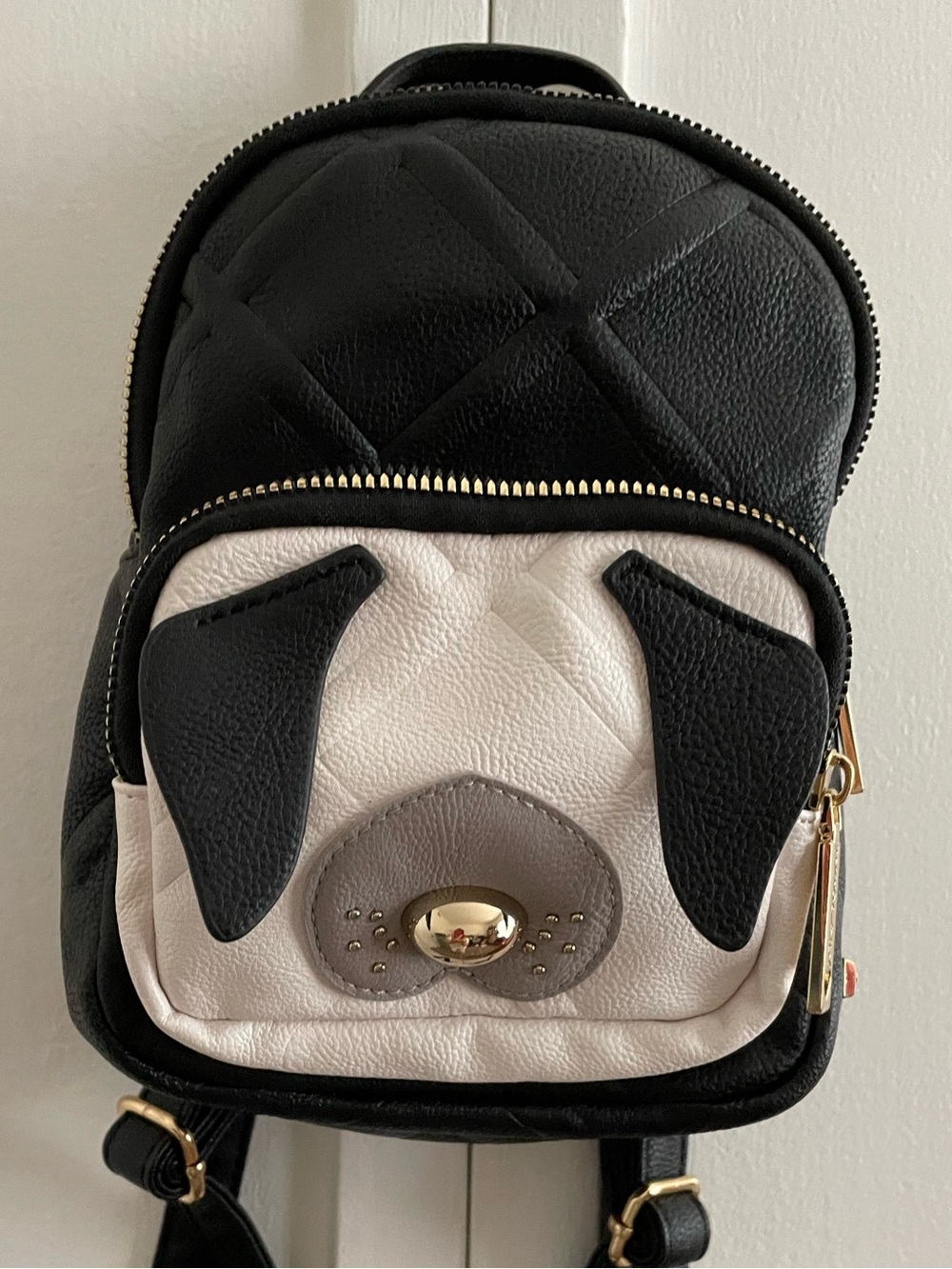 Betsey Johnson Cute Black & White Pug Face Mini Backpack ExcellentShape likenew